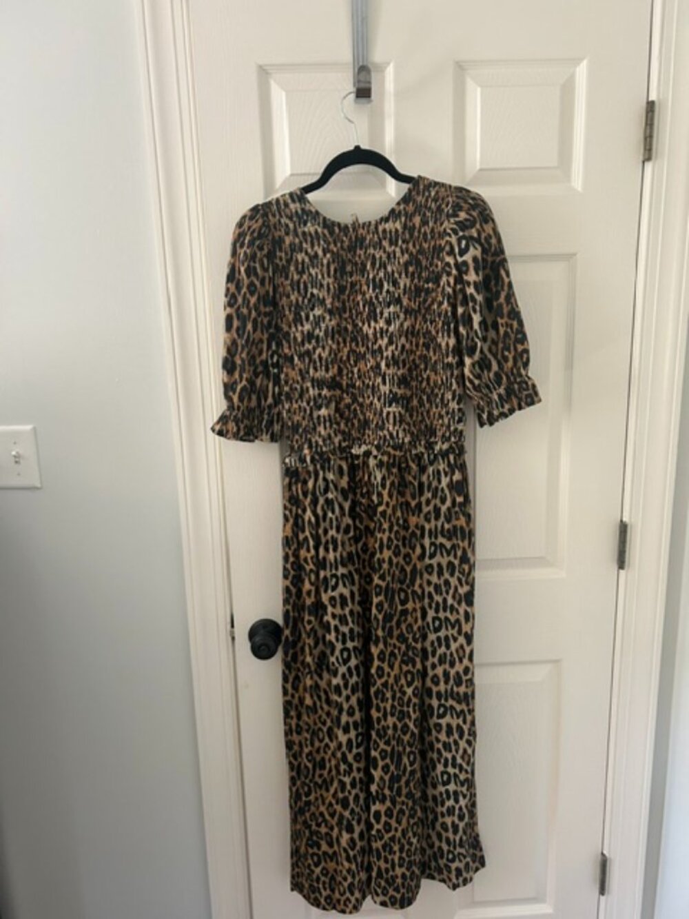Damson Madder Leopard Print Smocked Midi Dress Size 14